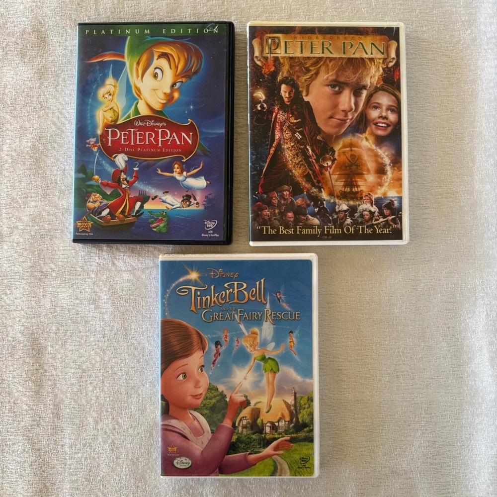 3pc Disney Peter Pan DVD Lot Platinum Edition 2003 Tinker Bell Fairy Rescue